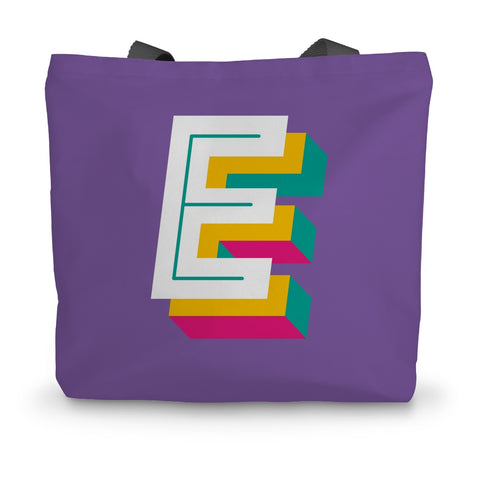 E - Bright monogram - Canvas Tote Bag in Purple