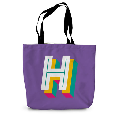 H - Bright monogram - Canvas Tote Bag in Purple