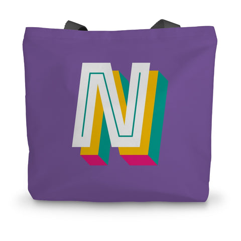 N - Bright monogram - Canvas Tote Bag in Purple