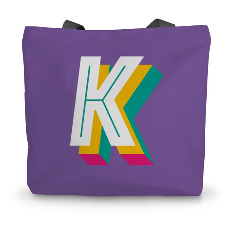K - Bright monogram - Canvas Tote Bag in Purple