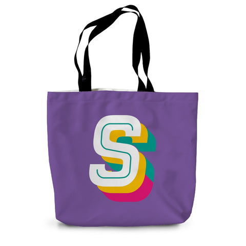 S - Bright monogram - Canvas Tote Bag in Purple