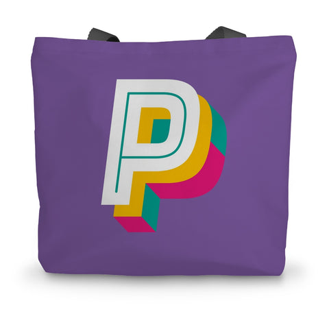 P - Bright monogram - Canvas Tote Bag in Purple