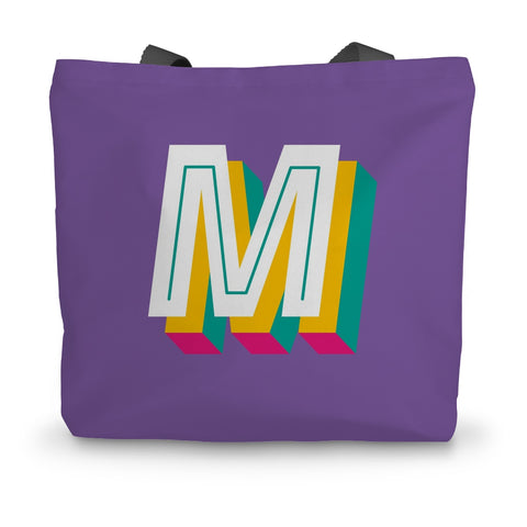 M - Bright monogram - Canvas Tote Bag in Purple