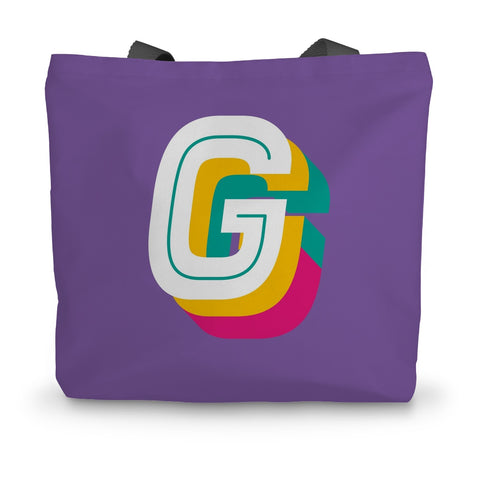 G - Bright monogram - Canvas Tote Bag in Purple