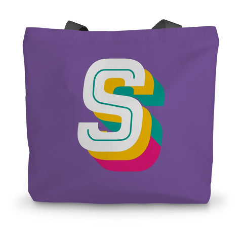 S - Bright monogram - Canvas Tote Bag in Purple