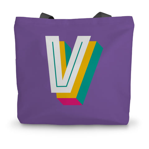V - Bright monogram - Canvas Tote Bag in Purple