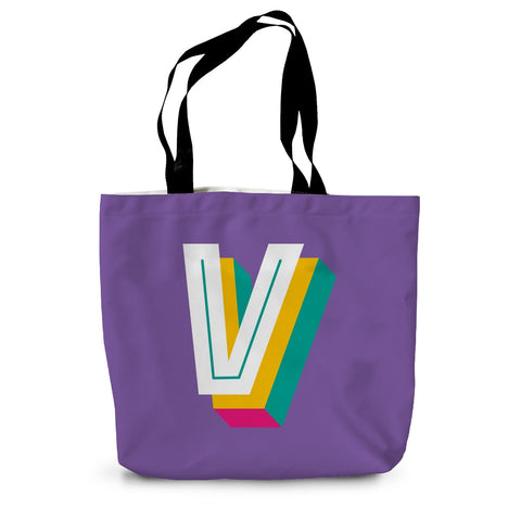 V - Bright monogram - Canvas Tote Bag in Purple
