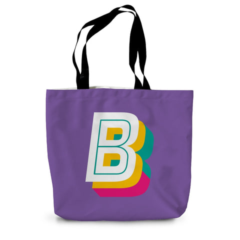 B - Bright Monogram - Canvas Tote Bag in Purple