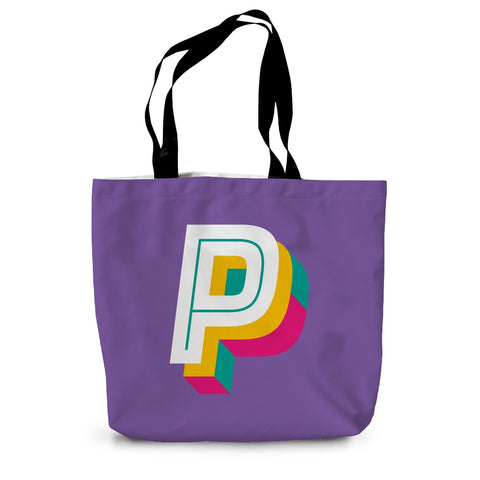 P - Bright monogram - Canvas Tote Bag in Purple