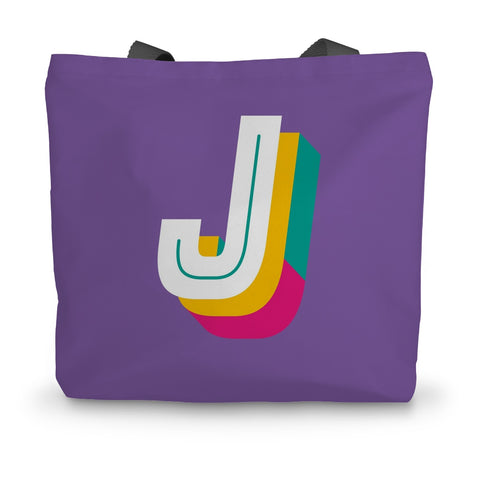 J - Bright monogram - Canvas Tote Bag in Purple