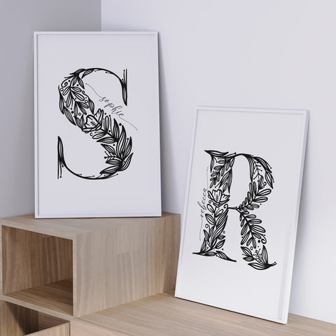 Personalised Floral Monogram Letter Art Print