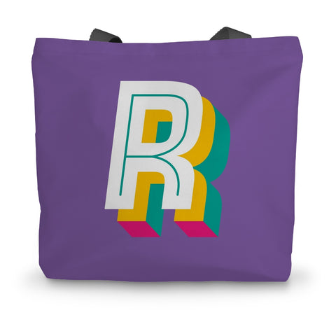 R - Bright monogram - Canvas Tote Bag in Purple