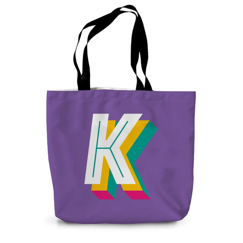K - Bright monogram - Canvas Tote Bag in Purple