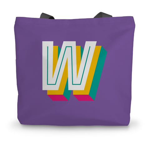 W - Bright monogram - Canvas Tote Bag in Purple