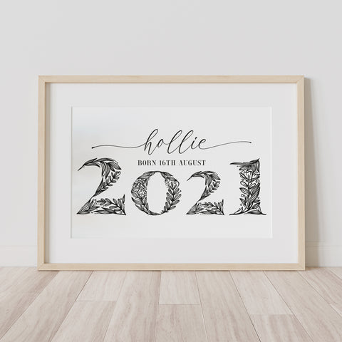 Personalised Floral Birth Date and Year Print