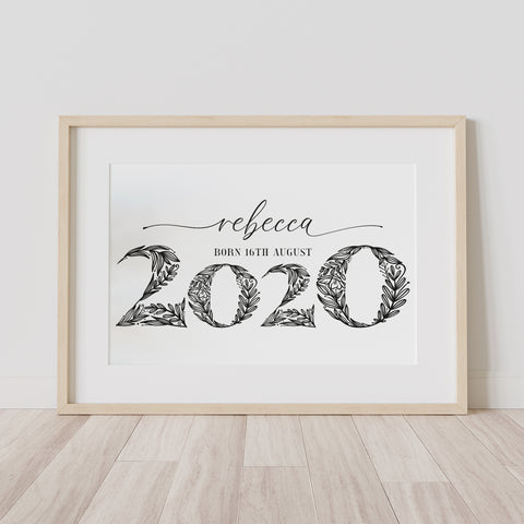 Personalised Floral Birth Date and Year Print