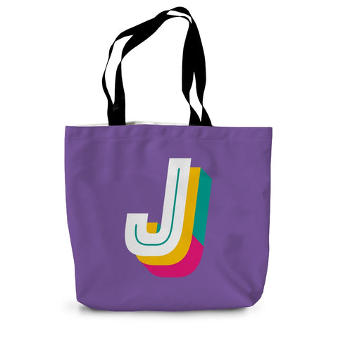 J - Bright monogram - Canvas Tote Bag in Purple