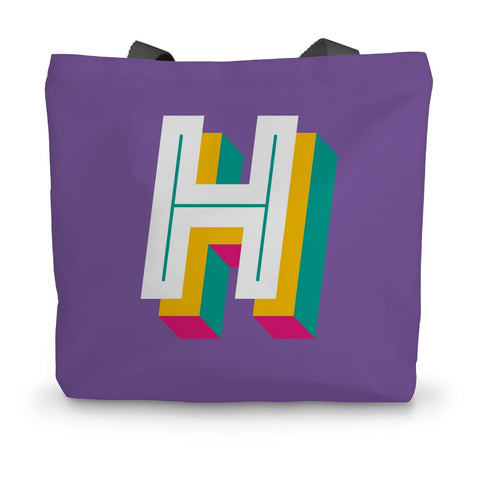 H - Bright monogram - Canvas Tote Bag in Purple