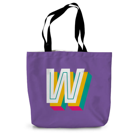 W - Bright monogram - Canvas Tote Bag in Purple