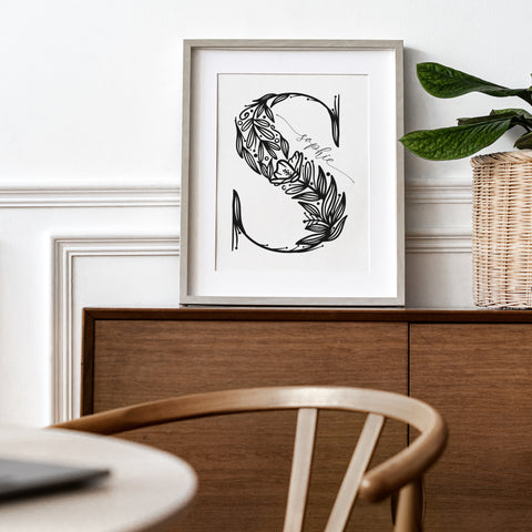 Personalised Floral Monogram Letter Art Print