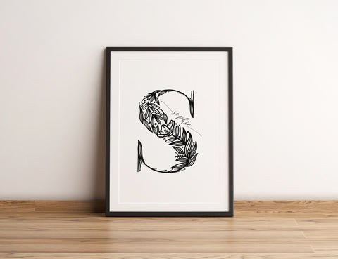 Personalised Floral Monogram Letter Art Print